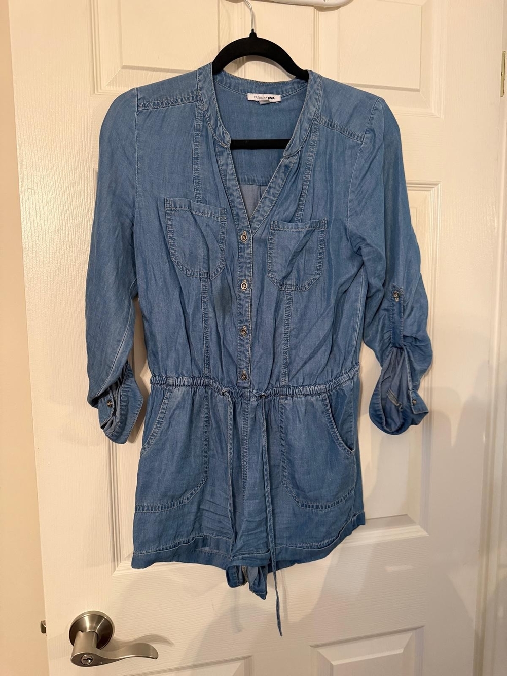 Fashion Nova Light Blue Chambray Romper
